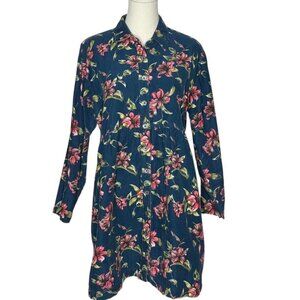 Floral Button-Up Corduroy Shirt Dress M Cottagecore Western Festival Rockabilly
